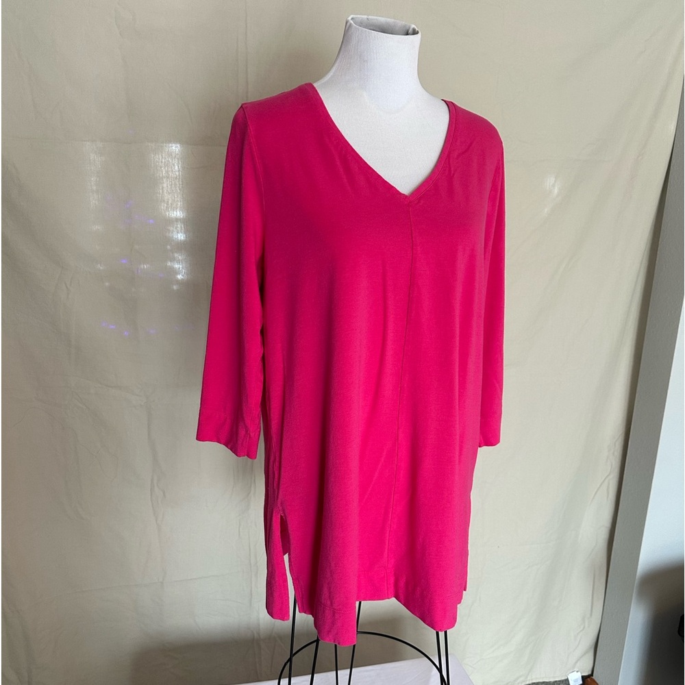 Chico's Hot Pink V-Neck Long Sleeve Tunic the ultimate tee pima cotton size 2 L